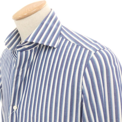 【中古】ルイジ ボレッリ Luigi Borrelli コットン ストライプ ワイドカラー カジュアルシャツ ネイビーxホワイト【 38 】【 状態ランクC 】【 メンズ 】