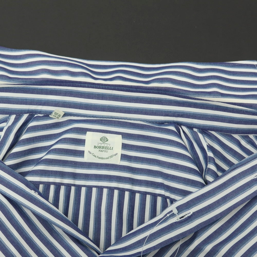 【中古】ルイジ ボレッリ Luigi Borrelli コットン ストライプ ワイドカラー カジュアルシャツ ネイビーxホワイト【 38 】【 状態ランクC 】【 メンズ 】
