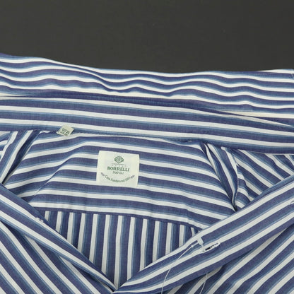 【中古】ルイジ ボレッリ Luigi Borrelli コットン ストライプ ワイドカラー カジュアルシャツ ネイビーxホワイト【 38 】【 状態ランクC 】【 メンズ 】
