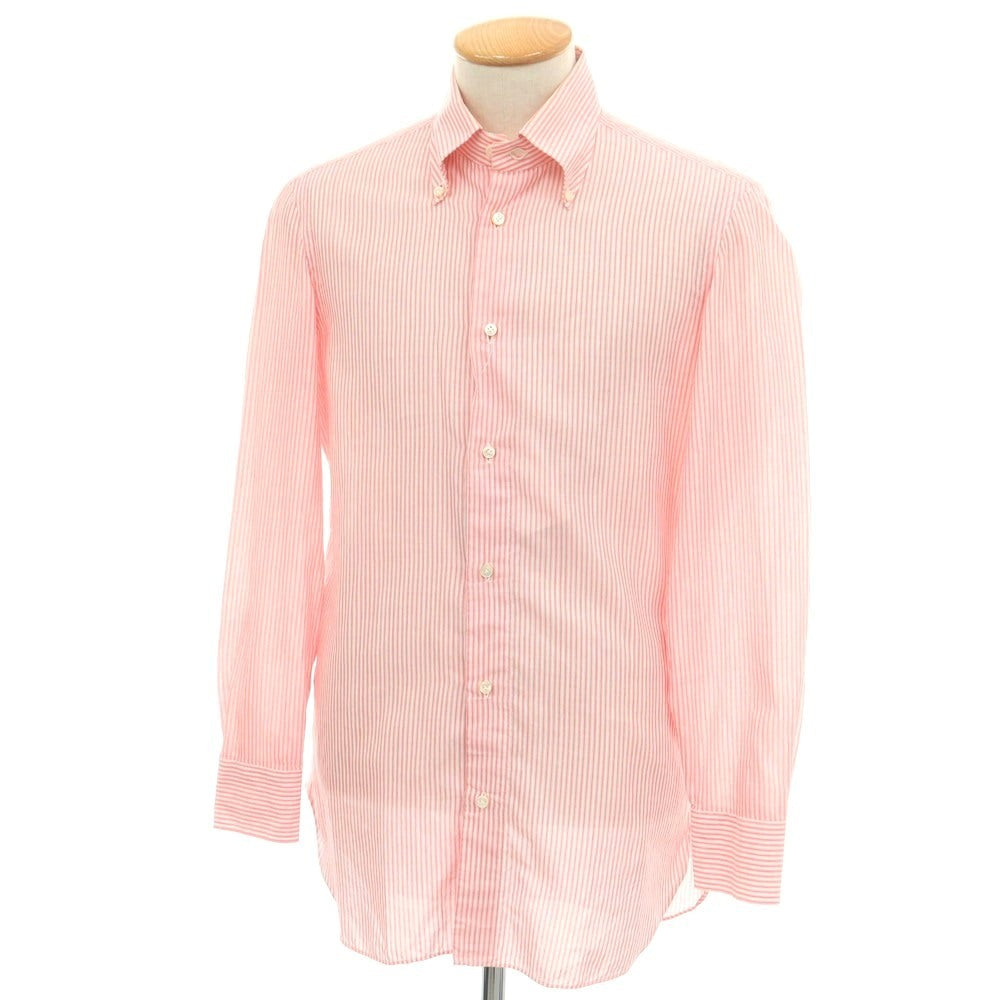 【中古】ルイジ ボレッリ Luigi Borrelli コットン ストライプ ボタンダウン カジュアルシャツ レッドxホワイト【 38 】【 状態ランクC 】【 メンズ 】