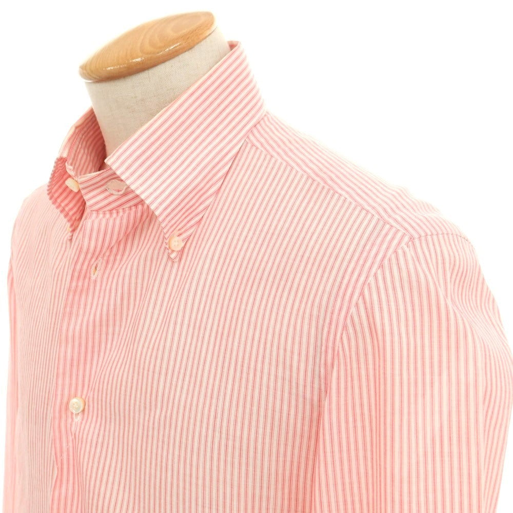 【中古】ルイジ ボレッリ Luigi Borrelli コットン ストライプ ボタンダウン カジュアルシャツ レッドxホワイト【 38 】【 状態ランクC 】【 メンズ 】