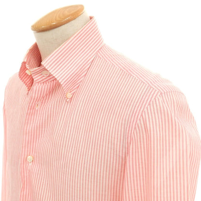 【中古】ルイジ ボレッリ Luigi Borrelli コットン ストライプ ボタンダウン カジュアルシャツ レッドxホワイト【 38 】【 状態ランクC 】【 メンズ 】