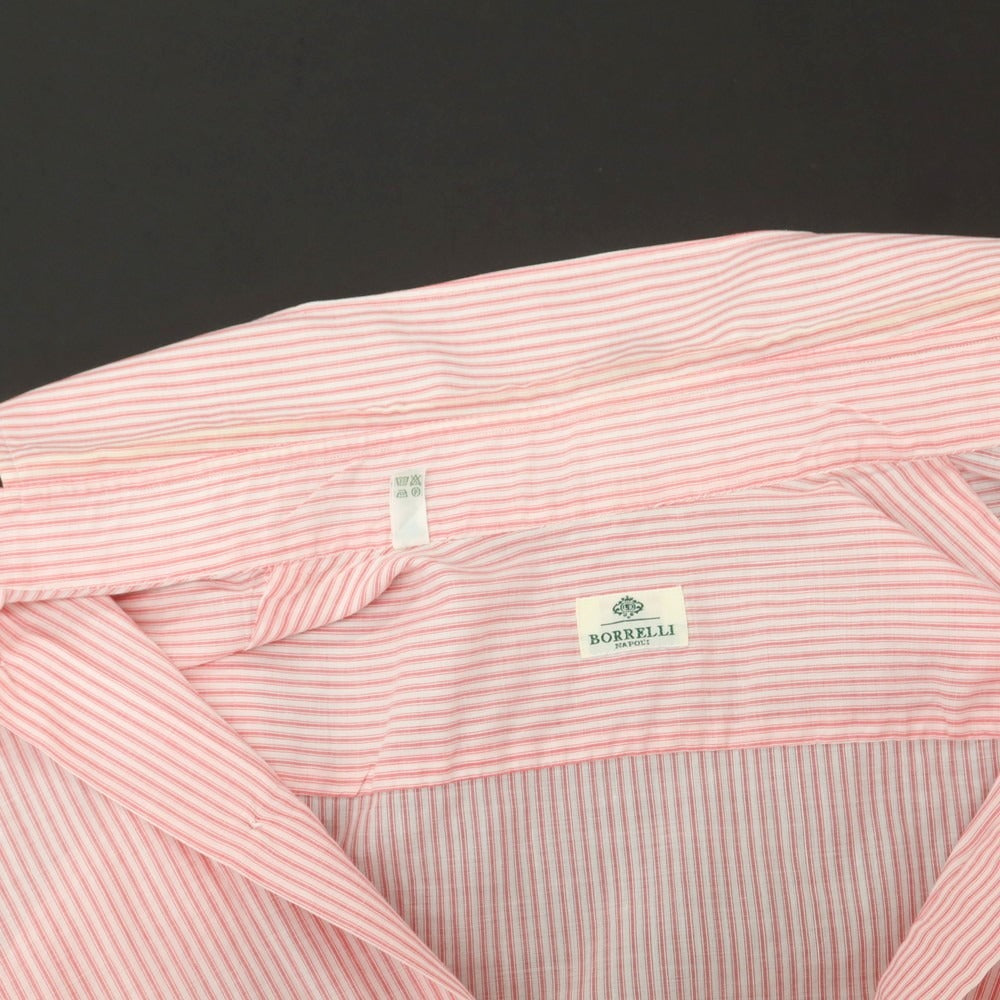【中古】ルイジ ボレッリ Luigi Borrelli コットン ストライプ ボタンダウン カジュアルシャツ レッドxホワイト【 38 】【 状態ランクC 】【 メンズ 】
