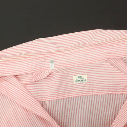 【中古】ルイジ ボレッリ Luigi Borrelli コットン ストライプ ボタンダウン カジュアルシャツ レッドxホワイト【 38 】【 状態ランクC 】【 メンズ 】