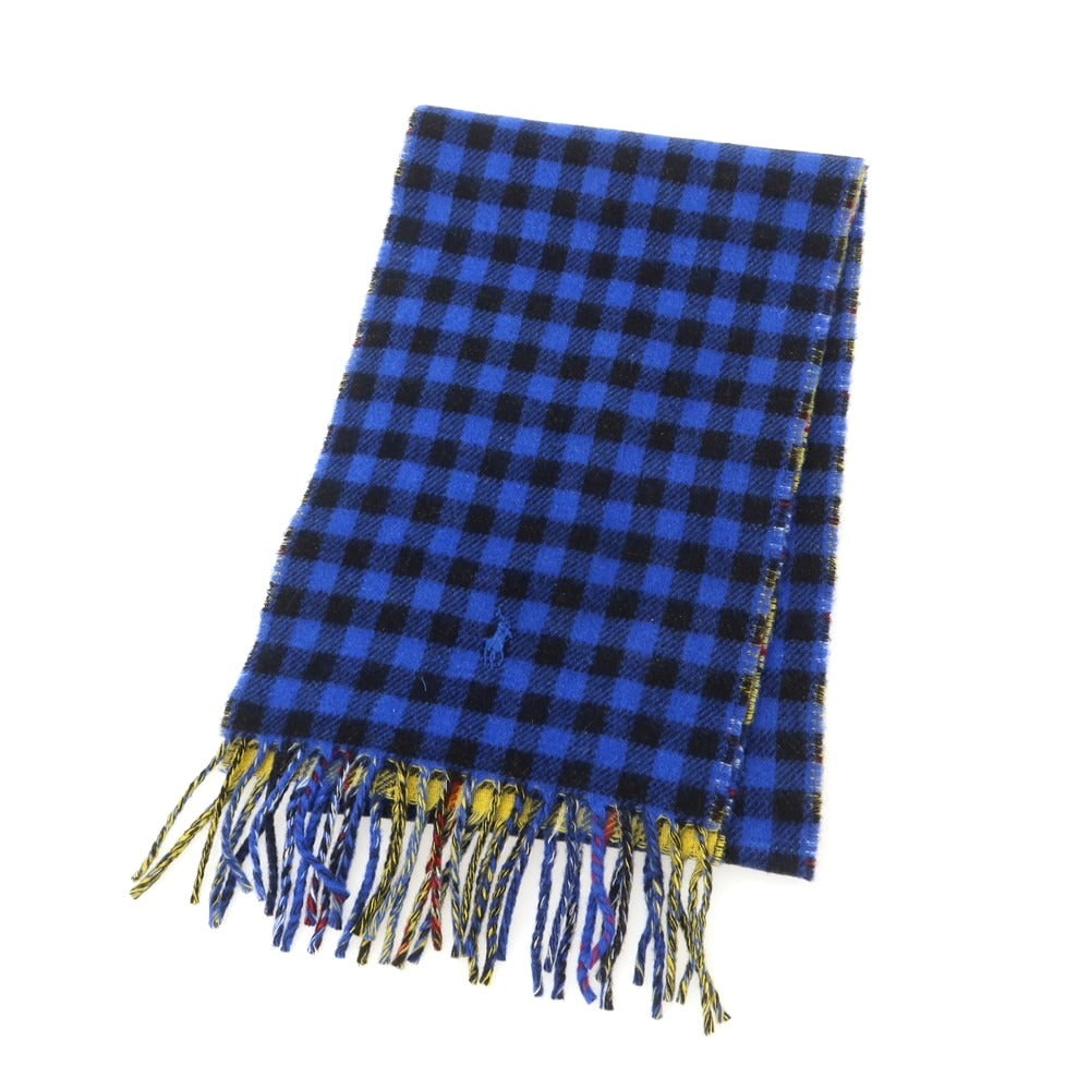 【中古】ポロ ラルフローレン Polo Ralph Lauren リバーシブル ウールナイロン チェック マフラー ブルーxブラック【 状態ランクB 】【 メンズ 】 [BPD]