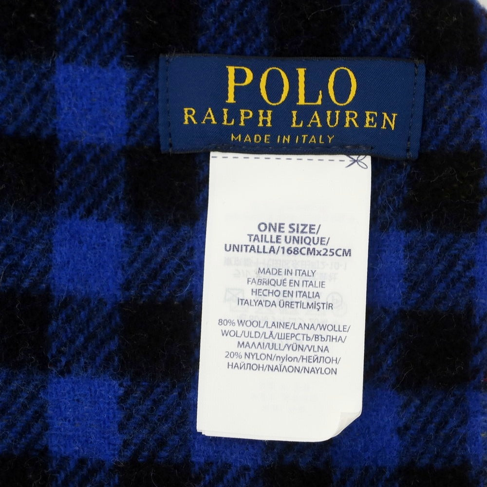 【中古】ポロ ラルフローレン Polo Ralph Lauren リバーシブル ウールナイロン チェック マフラー ブルーxブラック【 状態ランクB 】【 メンズ 】 [BPD]