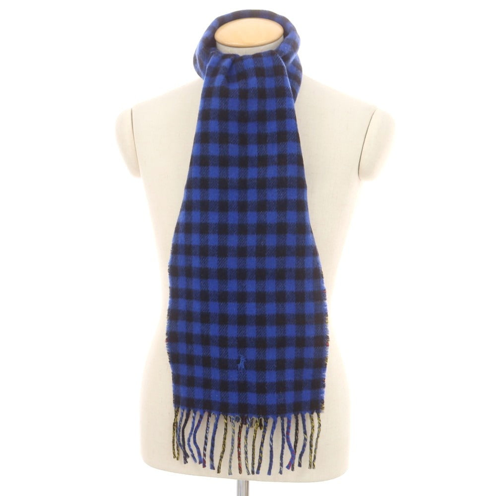 【中古】ポロ ラルフローレン Polo Ralph Lauren リバーシブル ウールナイロン チェック マフラー ブルーxブラック【 状態ランクB 】【 メンズ 】