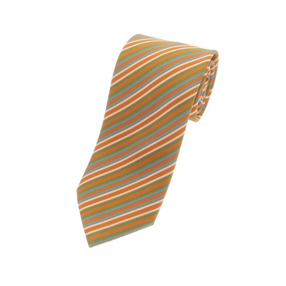 【中古】ブリオーニ Brioni シルク プリント ストライプ柄ネクタイ オレンジxマルチカラー【 状態ランクB 】【 メンズ 】 [APD]