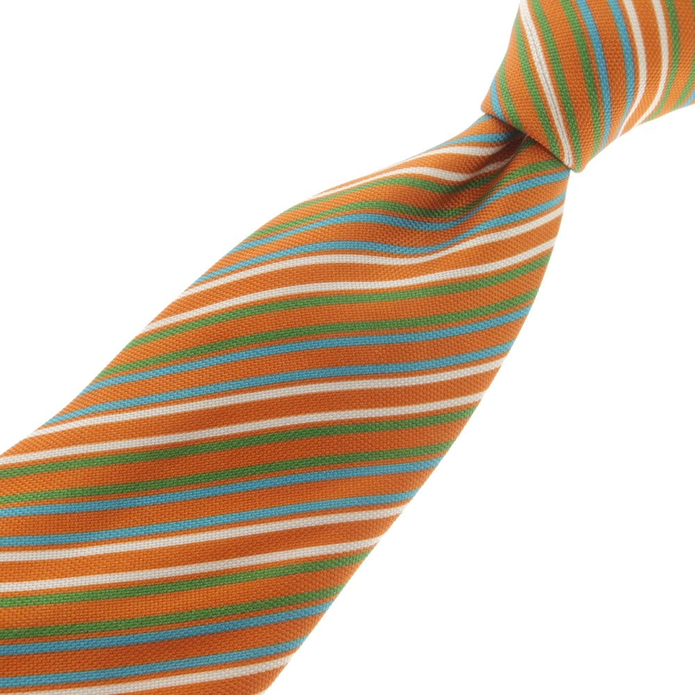 【中古】ブリオーニ Brioni シルク プリント ストライプ柄ネクタイ オレンジxマルチカラー【 状態ランクB 】【 メンズ 】 [APD]