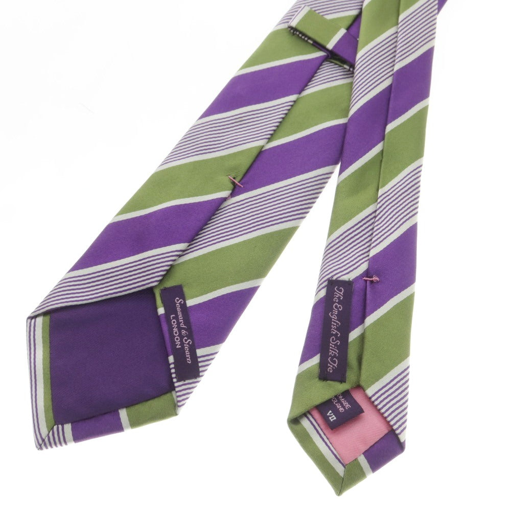 【中古】シーワード＆ スターン seaward&amp;stearn シルク ストライプ柄ネクタイ パープルxホワイト【 状態ランクB 】【 メンズ 】