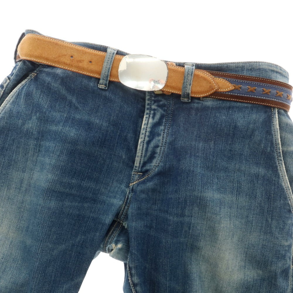 【中古】アンドレアグレコ ANDREA GRECO TOMORROWLAND別注 スエード レザー ベルト ブラウンxシルバー【 85 】【 状態ランクC 】【 メンズ 】