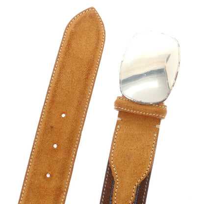 【中古】アンドレアグレコ ANDREA GRECO TOMORROWLAND別注 スエード レザー ベルト ブラウンxシルバー【 85 】【 状態ランクC 】【 メンズ 】