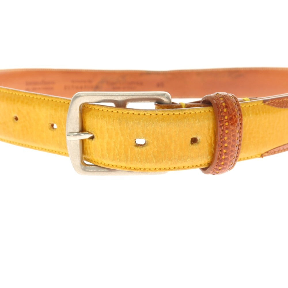 【中古】アンドレアグレコ ANDREA GRECO ESTNATION別注 レザー ベルト イエローxシルバー【 85 】【 状態ランクC 】【 メンズ 】