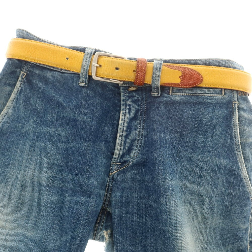 【中古】アンドレアグレコ ANDREA GRECO ESTNATION別注 レザー ベルト イエローxシルバー【 85 】【 状態ランクC 】【 メンズ 】