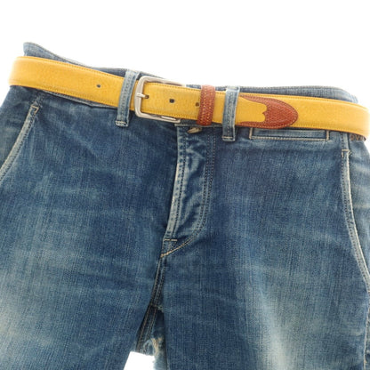 【中古】アンドレアグレコ ANDREA GRECO ESTNATION別注 レザー ベルト イエローxシルバー【 85 】【 状態ランクC 】【 メンズ 】