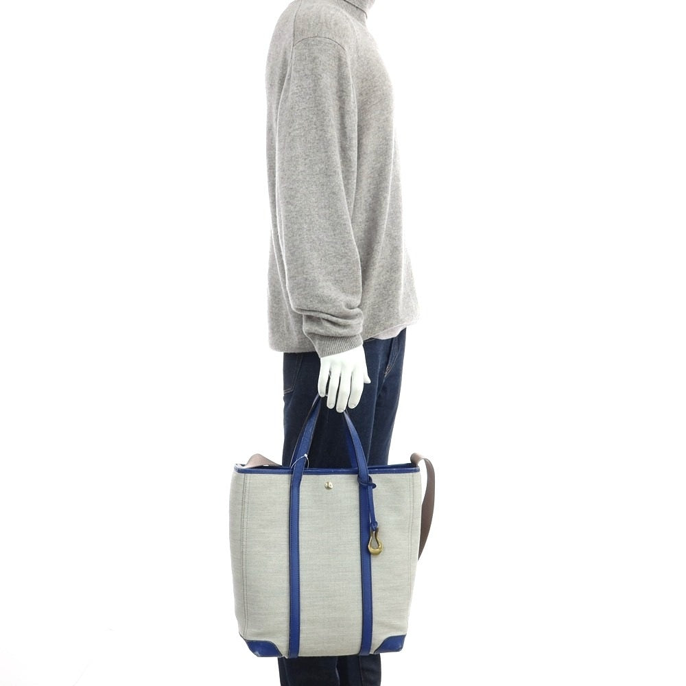 【中古】エティアム ETiAM キャンバス レザー トートバッグ グレーxブルー【 状態ランクC 】【 メンズ 】