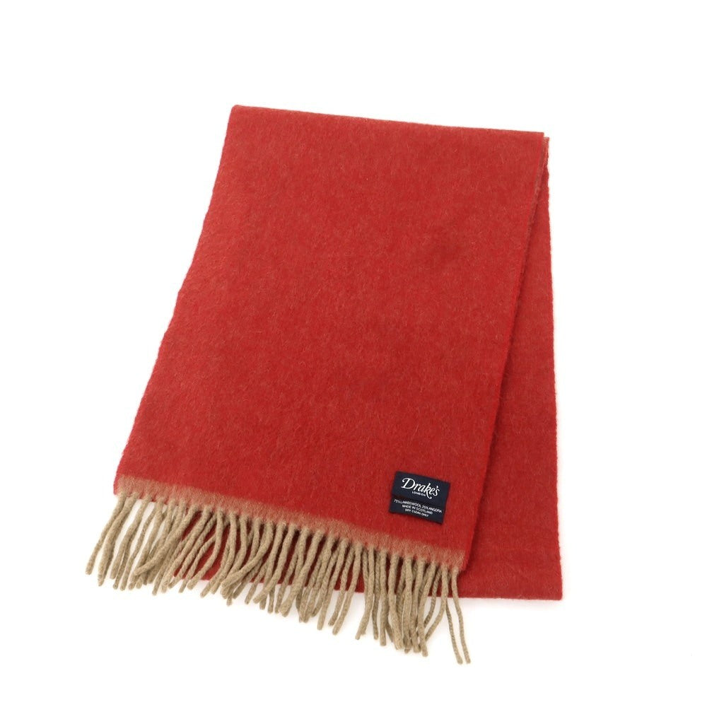 【中古】ドレイクス DRAKES ウールアンゴラ マフラー レッドxベージュ【 状態ランクB 】【 メンズ 】