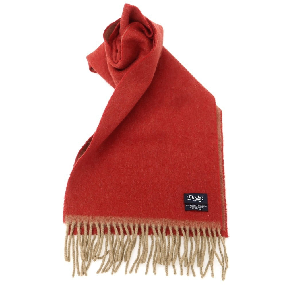 【中古】ドレイクス DRAKES ウールアンゴラ マフラー レッドxベージュ【 状態ランクB 】【 メンズ 】