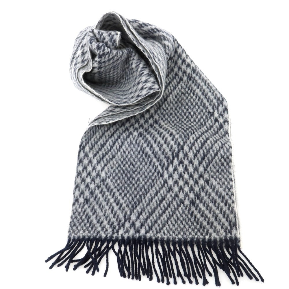 【中古】フィオリオ FIORIO STRASBURGO別注 ウール チェック マフラー ネイビーxホワイト【 状態ランクB 】【 メンズ 】