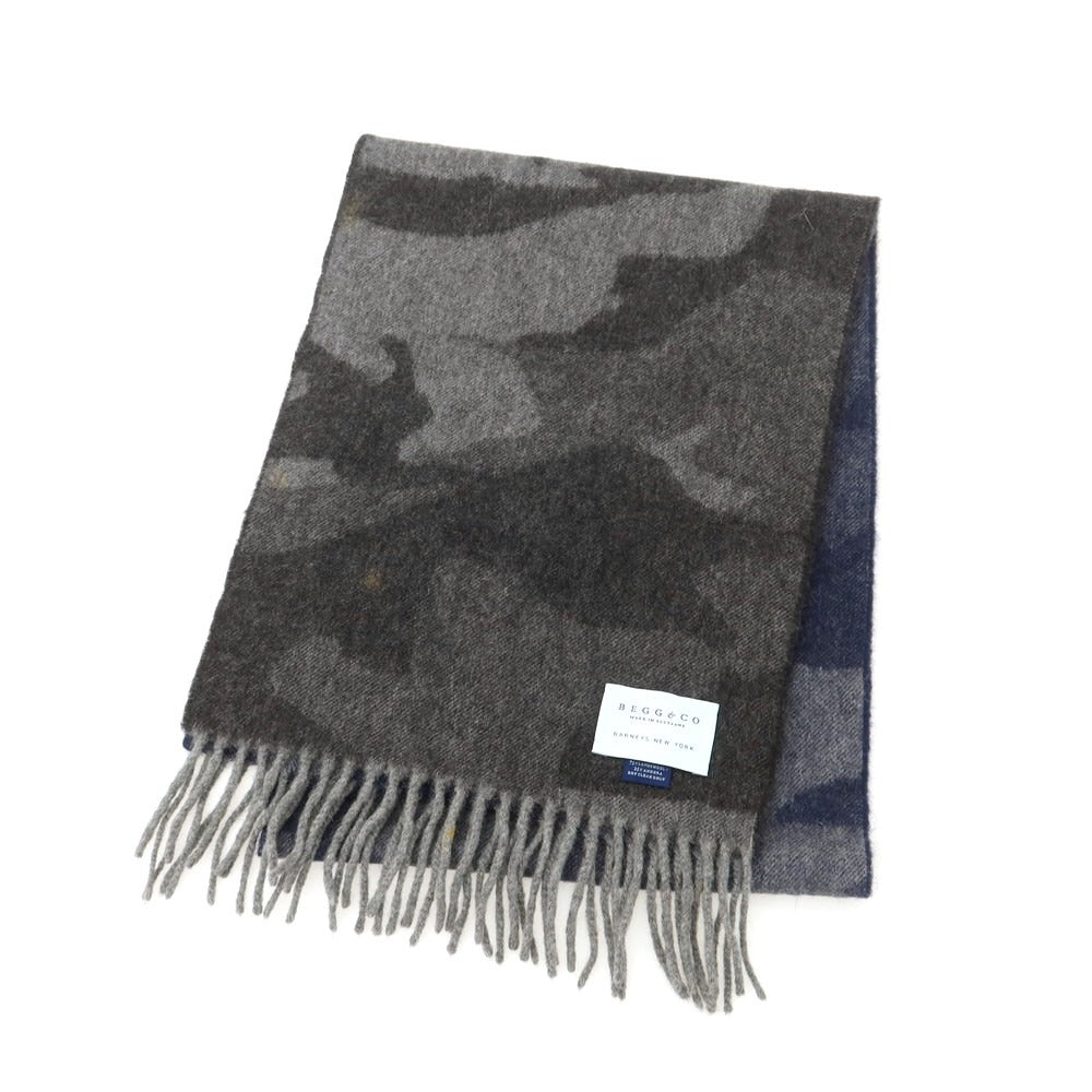 【中古】ベグアンドコー BEGG&amp;CO BARNEYS NEWYORK別注 リバーシブル ウールアンゴラ カモフラ マフラー ネイビーxグレー【 状態ランクB 】【 メンズ 】