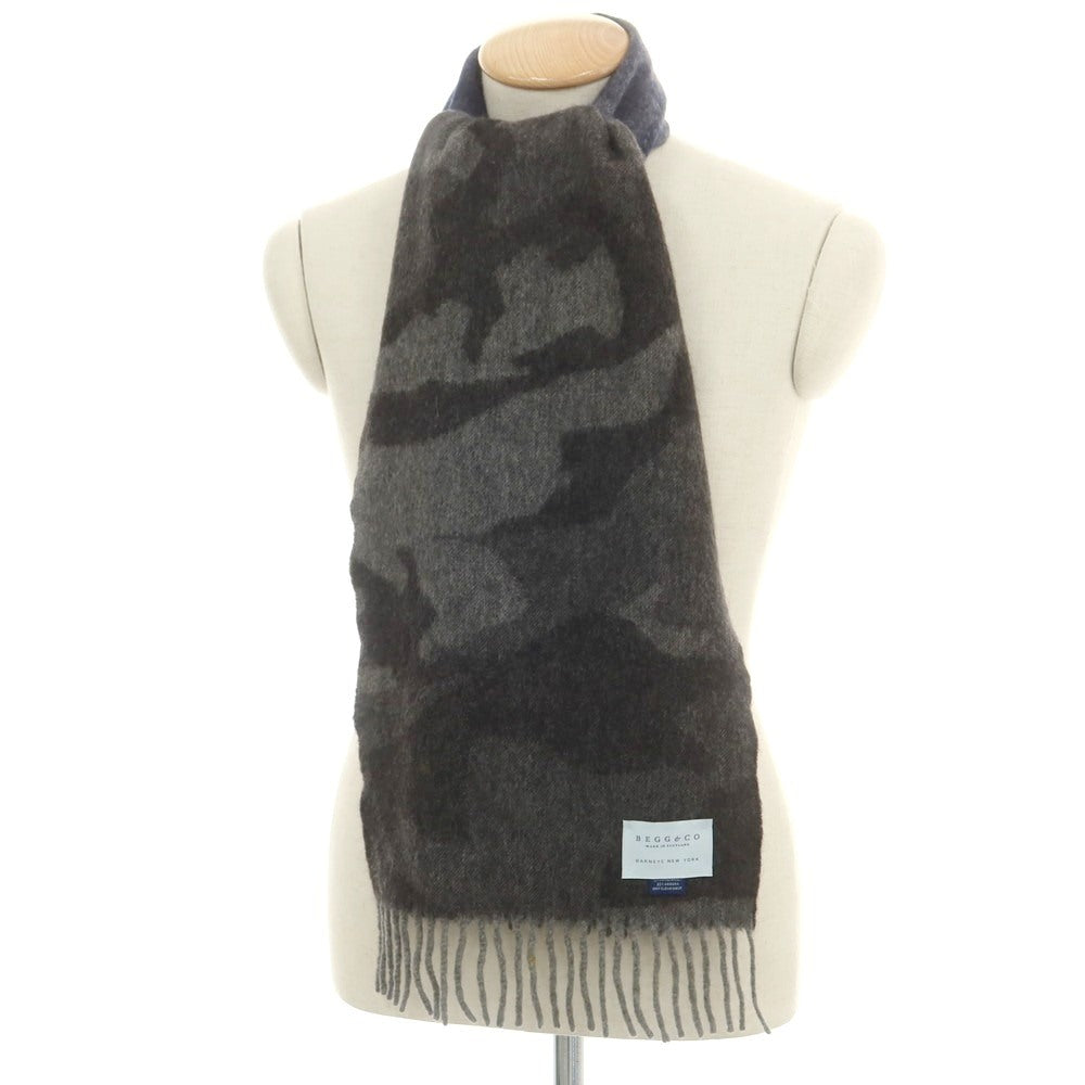 【中古】ベグアンドコー BEGG&amp;CO BARNEYS NEWYORK別注 リバーシブル ウールアンゴラ カモフラ マフラー ネイビーxグレー【 状態ランクB 】【 メンズ 】