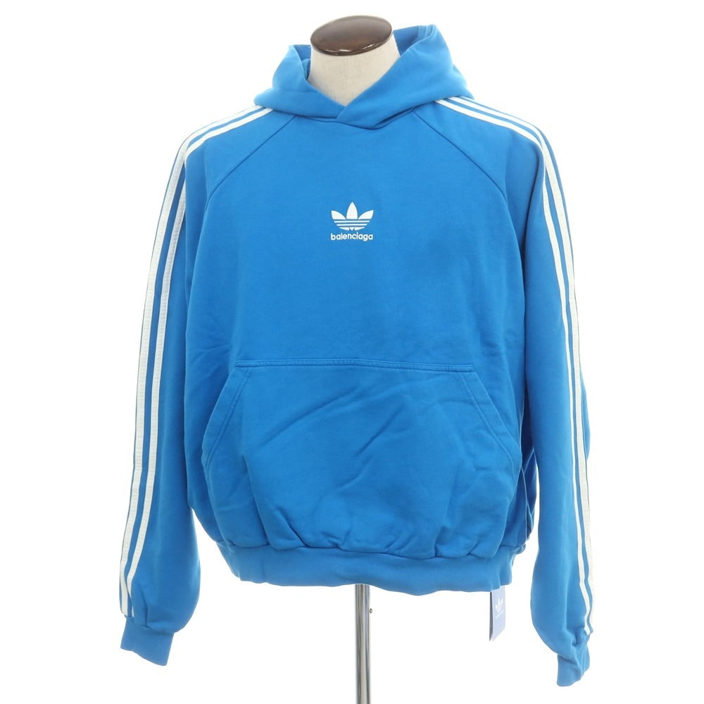【中古】バレンシアガ BALENCIAGA × adidas コットン スウェット プルオーバー パーカー ライトブルー【 L 】【 状態ランクA 】【 メンズ 】