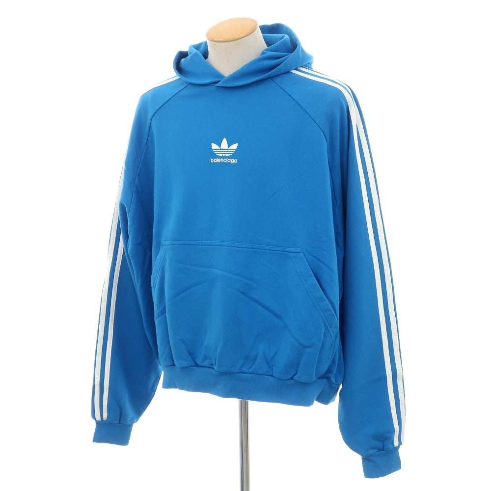 【中古】バレンシアガ BALENCIAGA × adidas コットン スウェット プルオーバー パーカー ライトブルー【サイズ1】【 状態ランクA 】【 メンズ 】[CPD]