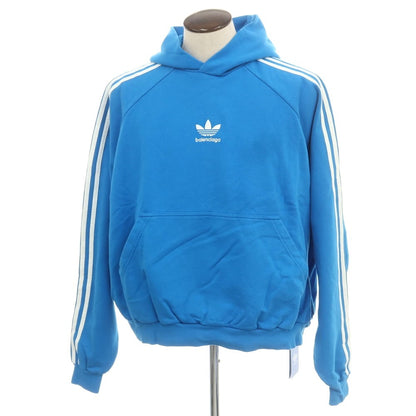 【中古】バレンシアガ BALENCIAGA × adidas コットン スウェット プルオーバー パーカー ライトブルー【 L 】【 状態ランクA 】【 メンズ 】