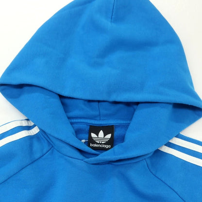 【中古】バレンシアガ BALENCIAGA × adidas コットン スウェット プルオーバー パーカー ライトブルー【 L 】【 状態ランクA 】【 メンズ 】