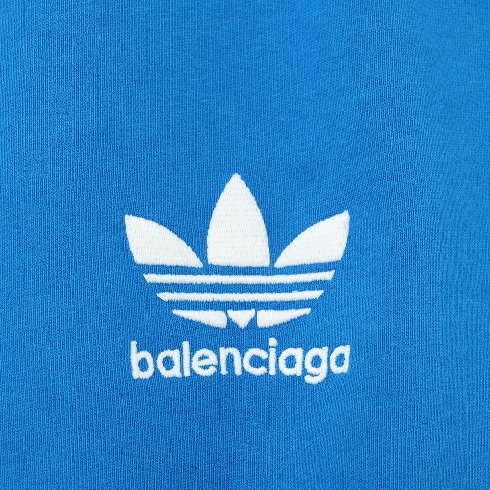 【中古】バレンシアガ BALENCIAGA × adidas コットン スウェット プルオーバー パーカー ライトブルー【 L 】【 状態ランクA 】【 メンズ 】