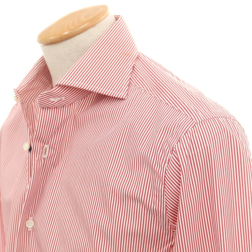 【新品アウトレット】バルバ BARBA ストレッチコットンナイロン ストライプ ドレスシャツ レッドxホワイト【 38 】【 状態ランクN- 】【 メンズ 】