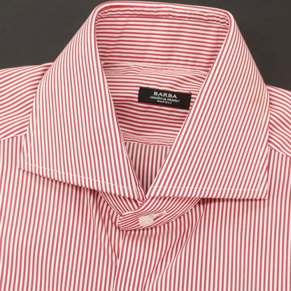 【新品アウトレット】バルバ BARBA ストレッチコットンナイロン ストライプ ドレスシャツ レッドxホワイト【 38 】【 状態ランクN- 】【 メンズ 】