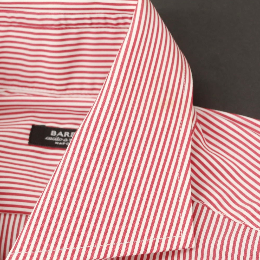 【新品アウトレット】バルバ BARBA ストレッチコットンナイロン ストライプ ドレスシャツ レッドxホワイト【 38 】【 状態ランクN- 】【 メンズ 】