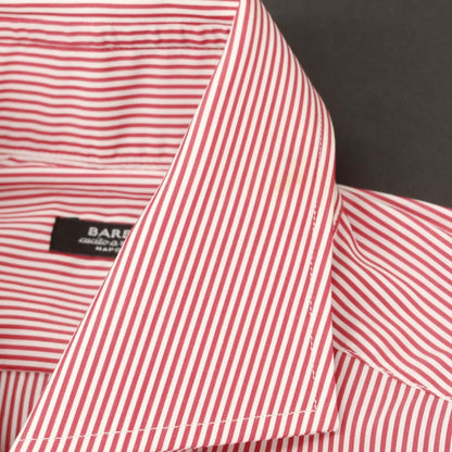 【新品アウトレット】バルバ BARBA ストレッチコットンナイロン ストライプ ドレスシャツ レッドxホワイト【 38 】【 状態ランクN- 】【 メンズ 】