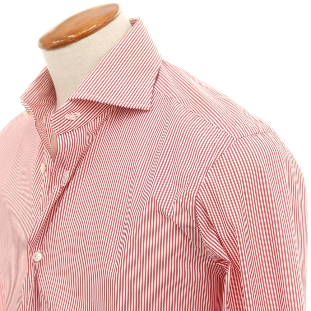 【新品】バルバ BARBA ストレッチコットンナイロン ストライプ ドレスシャツ レッドxホワイト【 39 】【 状態ランクN 】【 メンズ 】