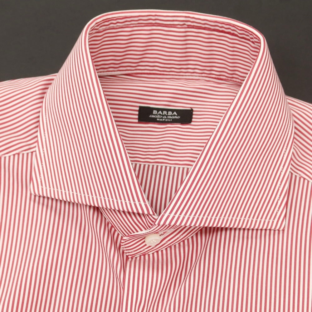 【新品】バルバ BARBA ストレッチコットンナイロン ストライプ ドレスシャツ レッドxホワイト【 39 】【 状態ランクN 】【 メンズ 】