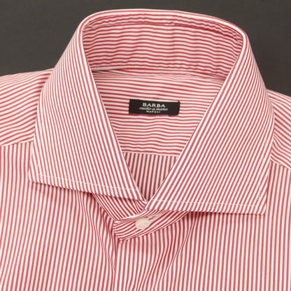 【新品】バルバ BARBA ストレッチコットンナイロン ストライプ ドレスシャツ レッドxホワイト【 39 】【 状態ランクN 】【 メンズ 】