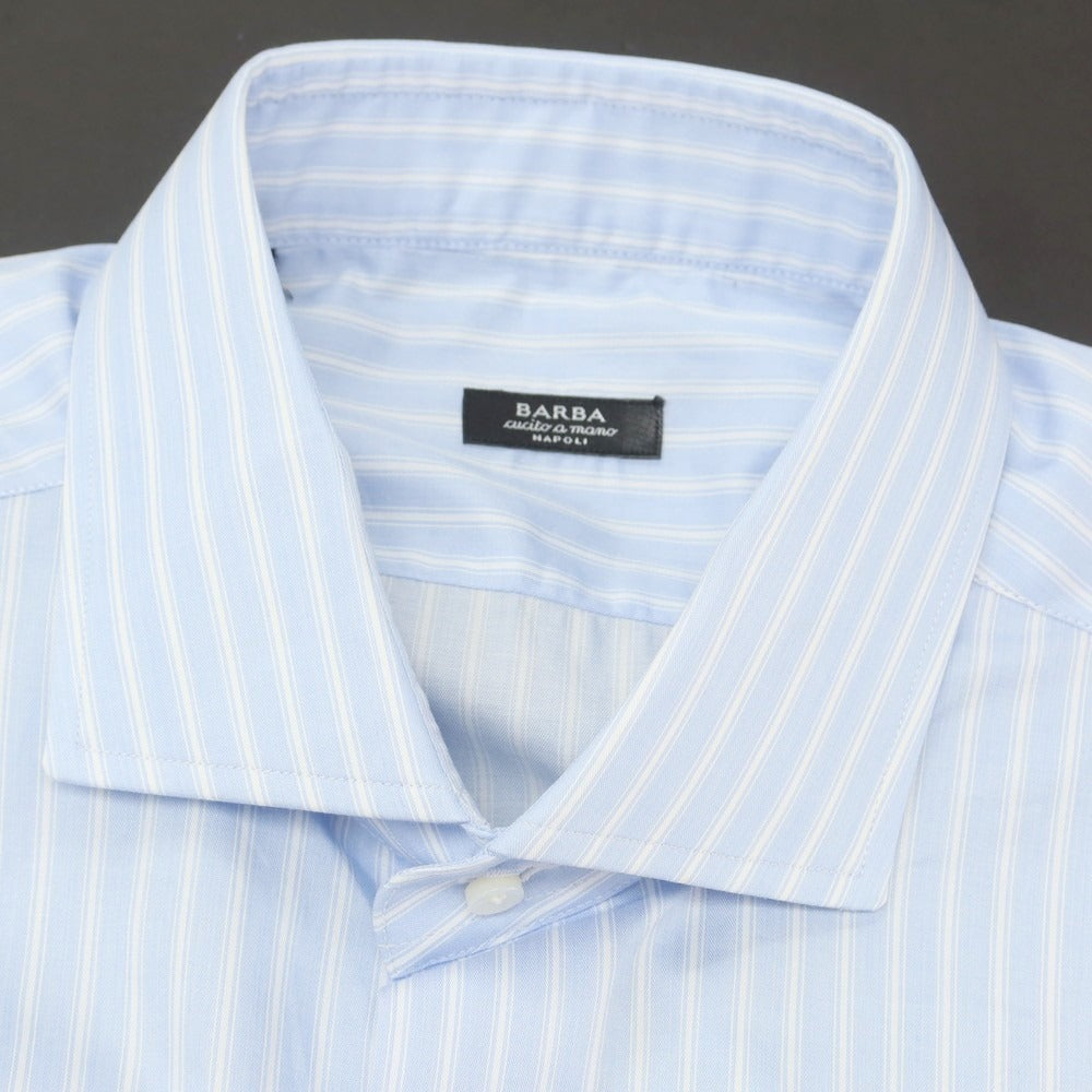 【新品】バルバ BARBA ブロードコットン ストライプ ドレスシャツ ライトブルーxホワイト【 41 】【 状態ランクN 】【 メンズ 】