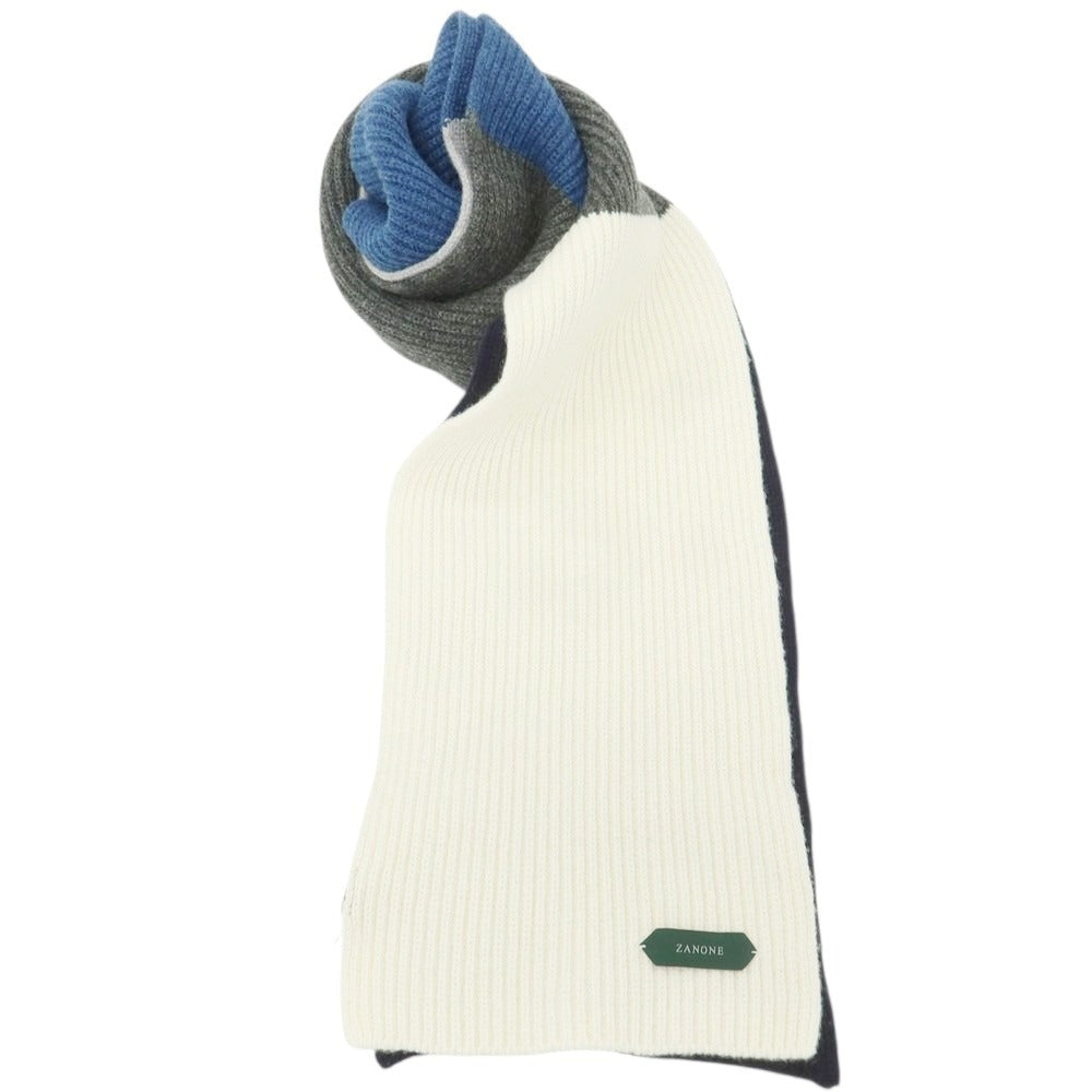 【新品】ザノーネ ZANONE ミドルゲージウール マフラー グレーxブルー系【 UNI 】【 状態ランクN 】【 メンズ 】