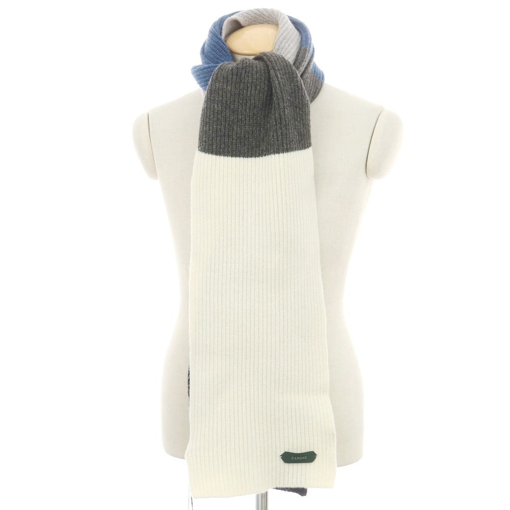 【新品】ザノーネ ZANONE ミドルゲージウール マフラー グレーxブルー系【 UNI 】【 状態ランクN 】【 メンズ 】