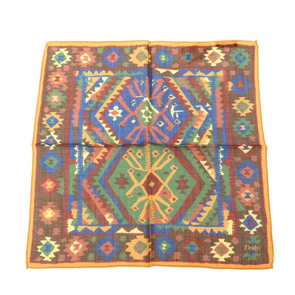 【新品】ドレイクス DRAKES ウールシルク プリント ポケットチーフ ブラウン×グリーン系【 状態ランクN 】【 メンズ 】