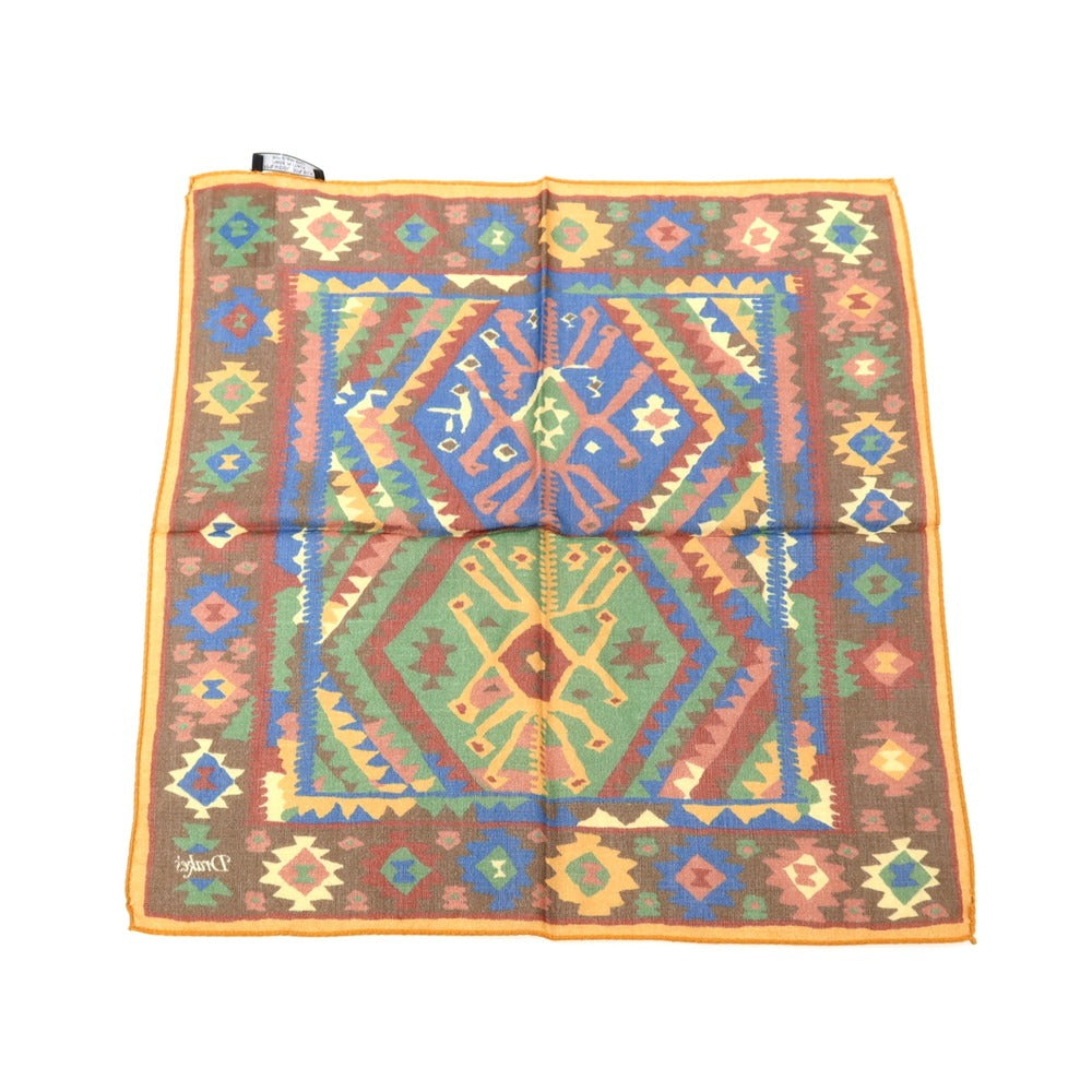 【新品】ドレイクス DRAKES ウールシルク プリント ポケットチーフ ブラウン×グリーン系【 状態ランクN 】【 メンズ 】