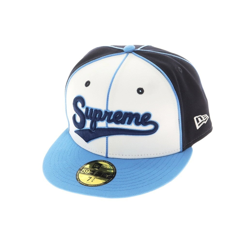 【中古】シュプリーム Supreme 2025年春夏 Piping Script Logo New Era ポリエステル キャップ ネイビーxライトブルー【サイズ7 3/4】【 状態ランクA 】【 メンズ 】[CPD]