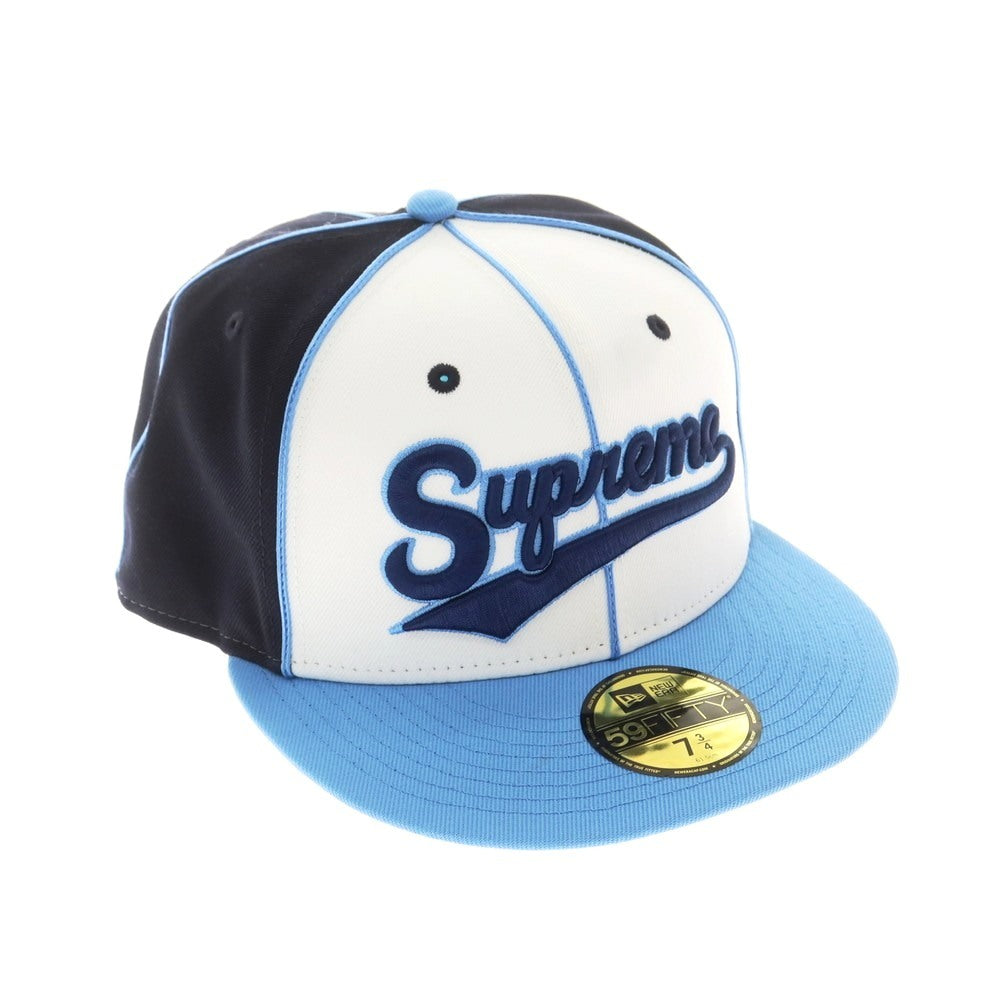 【中古】シュプリーム Supreme 2025年春夏 Piping Script Logo New Era ポリエステル キャップ ネイビーxライトブルー【 7 3/4 】【 状態ランクA 】【 メンズ 】