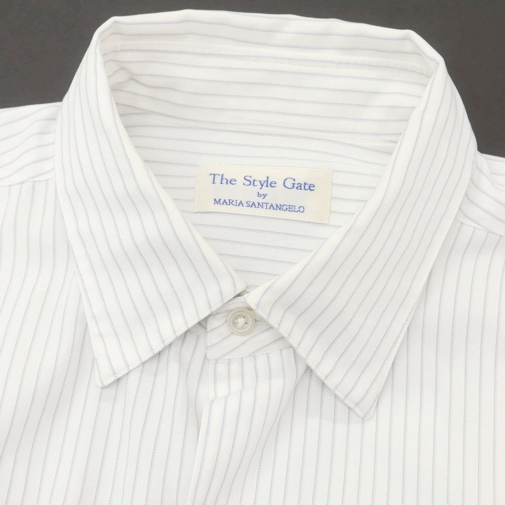 【中古】マリアサンタンジェロ Maria Santangelo The Style Gate コットン ストライプ レギュラーカラー ドレスシャツ ホワイトxグレー【 表記なし（M位） 】【 状態ランクB 】【 メンズ 】