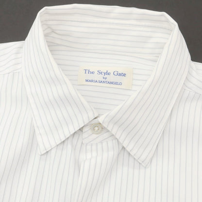 【中古】マリアサンタンジェロ Maria Santangelo The Style Gate コットン ストライプ レギュラーカラー ドレスシャツ ホワイトxグレー【 表記なし（M位） 】【 状態ランクB 】【 メンズ 】