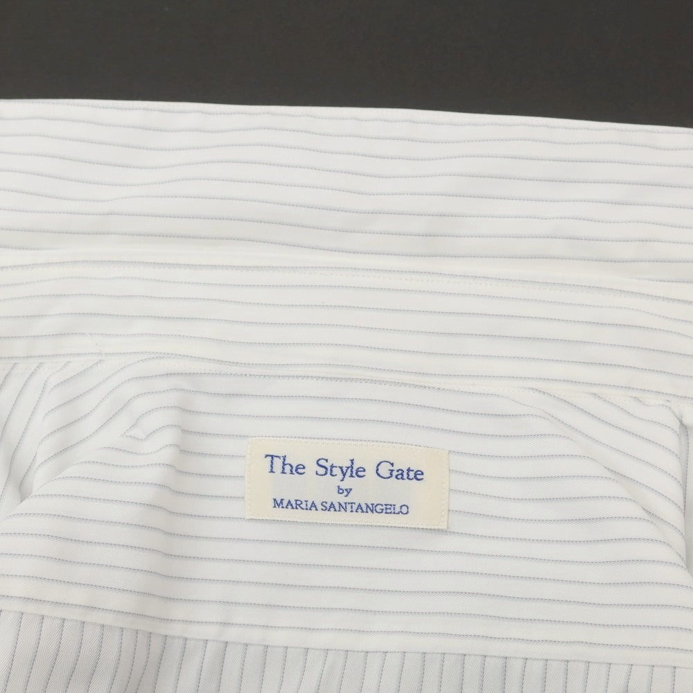 【中古】マリアサンタンジェロ Maria Santangelo The Style Gate コットン ストライプ レギュラーカラー ドレスシャツ ホワイトxグレー【 表記なし（M位） 】【 状態ランクB 】【 メンズ 】