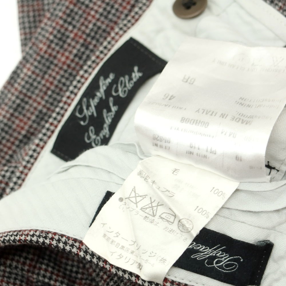 【中古】ラファエル カルーゾ CARUSO Raffaele Caruso ウール チェック ドレススラックスパンツ ライトグレーxブラック×レッド【 46 】【 状態ランクC 】【 メンズ 】