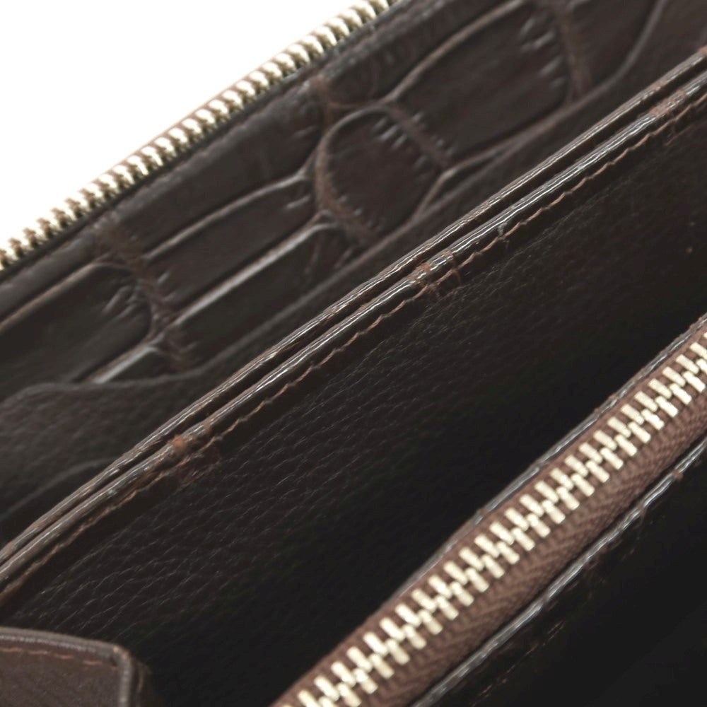 【中古】ペッレモルビダ PELLE MORBIDA クロコダイル レザー 長財布 ダークブラウン【 状態ランクC 】【 メンズ 】