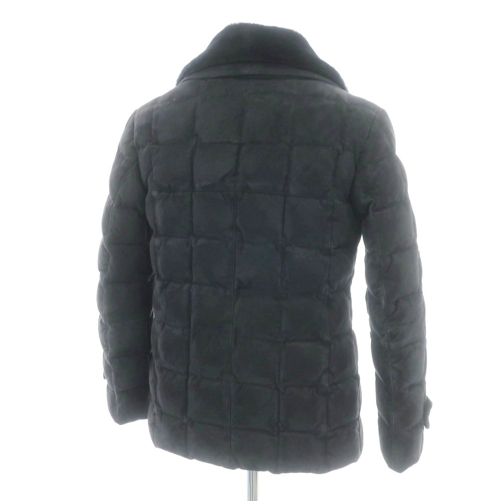 【中古】エンメティ EMMETI ゴートスキン スエード ダブルブレスト ダウンコート ネイビー【 44 】【 状態ランクC 】【 メンズ 】